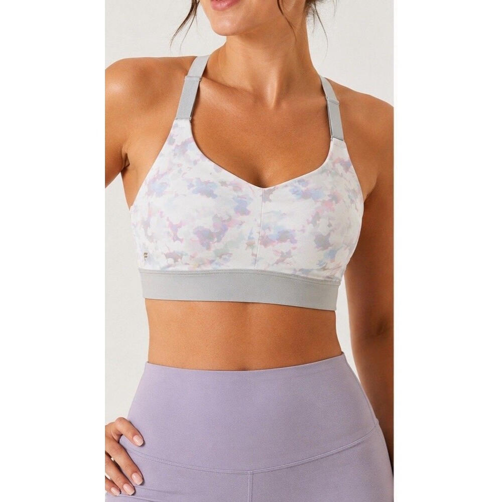 Fabletics Women’s Medium Floral Sports Bra White Pink Adjustable Strap NWT